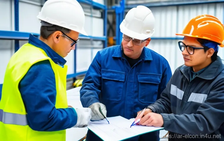 전기공사 현장 리더십과 커뮤니케이션 - **Prompt 1: Collaborative Problem Solving at an Electrical Site**
    "A diverse team of male and fe...