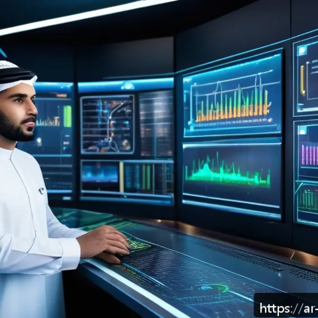 전기공사 관련 취업 시장 전망 - A detailed futuristic smart electrical grid control room in a Middle Eastern industrial setting, fea...